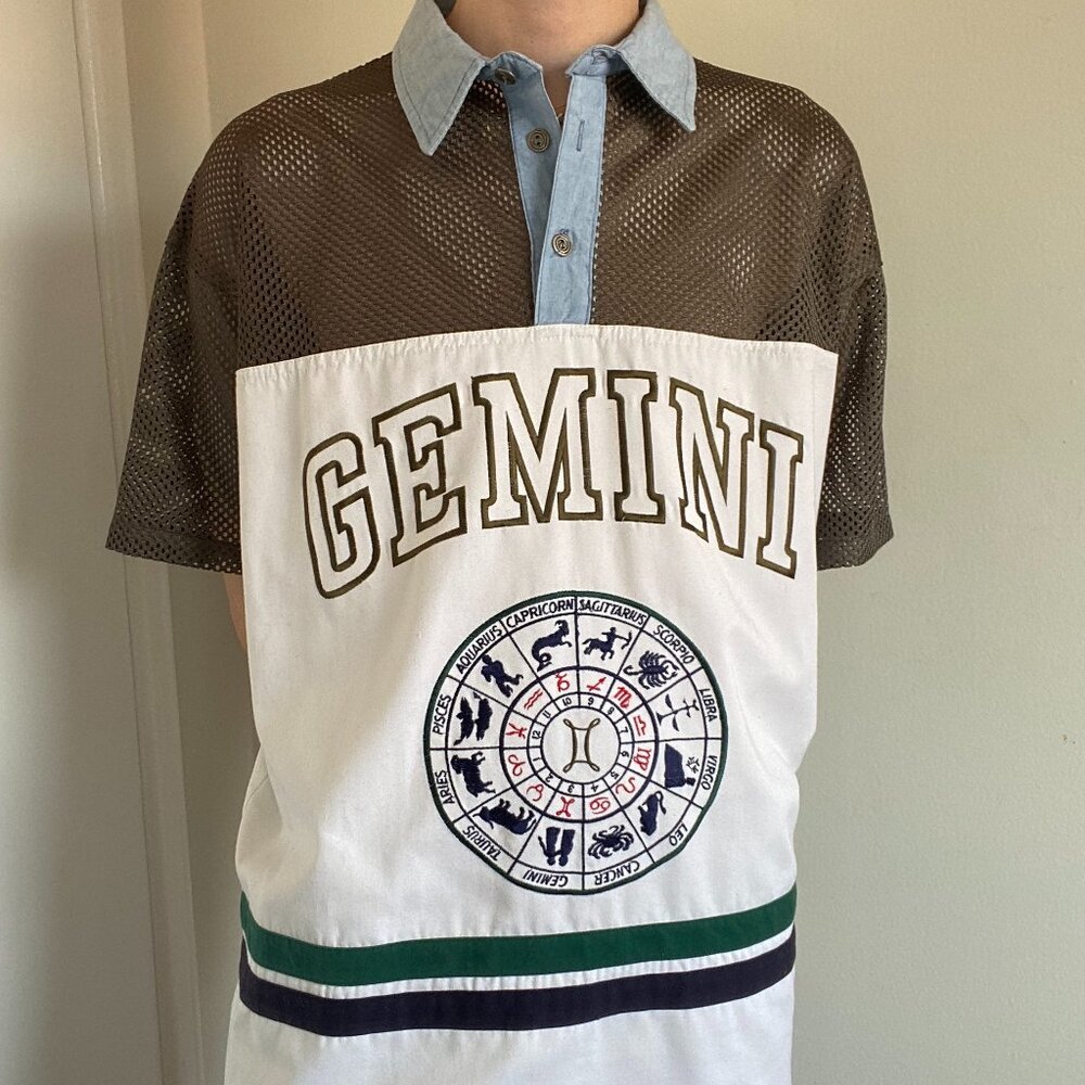 Embroidered Gemini Mesh Polo Shirt. Size Men's XL.